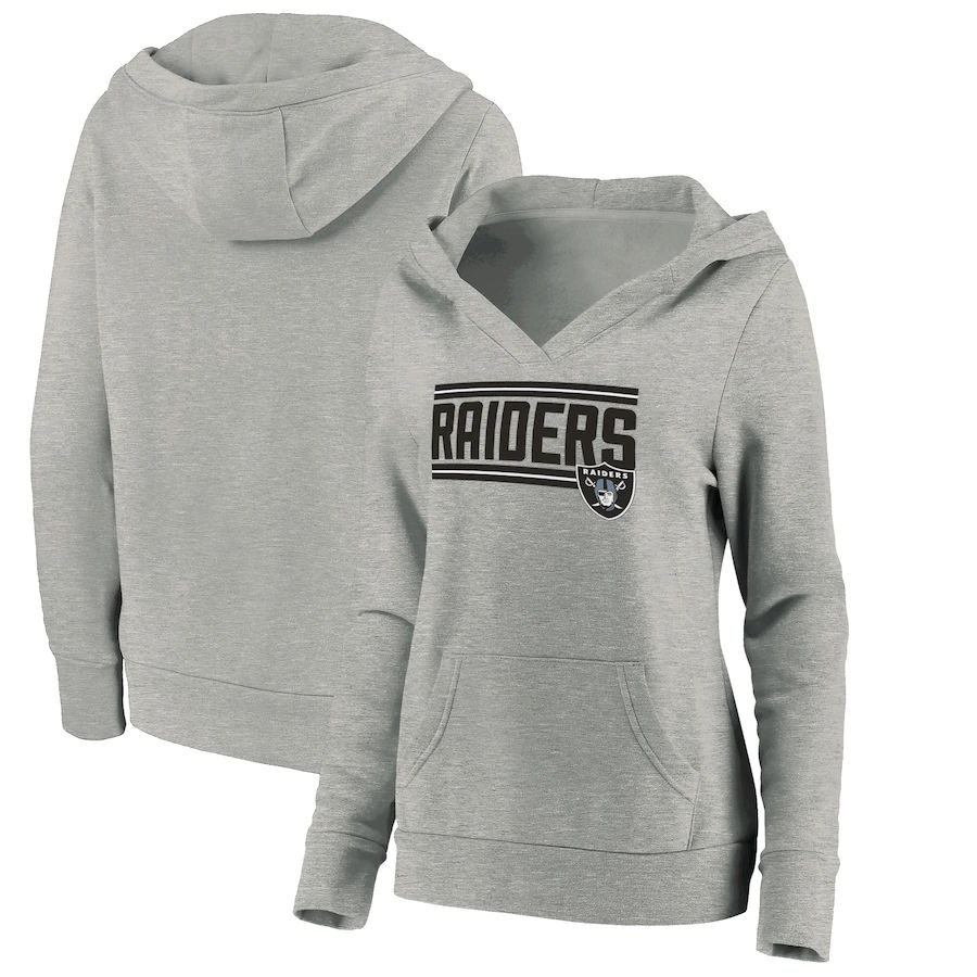 Women Oakland Raiders Fanatics Branded Heathered Gray On Side Stripe V-Neck Pullover Hoodie